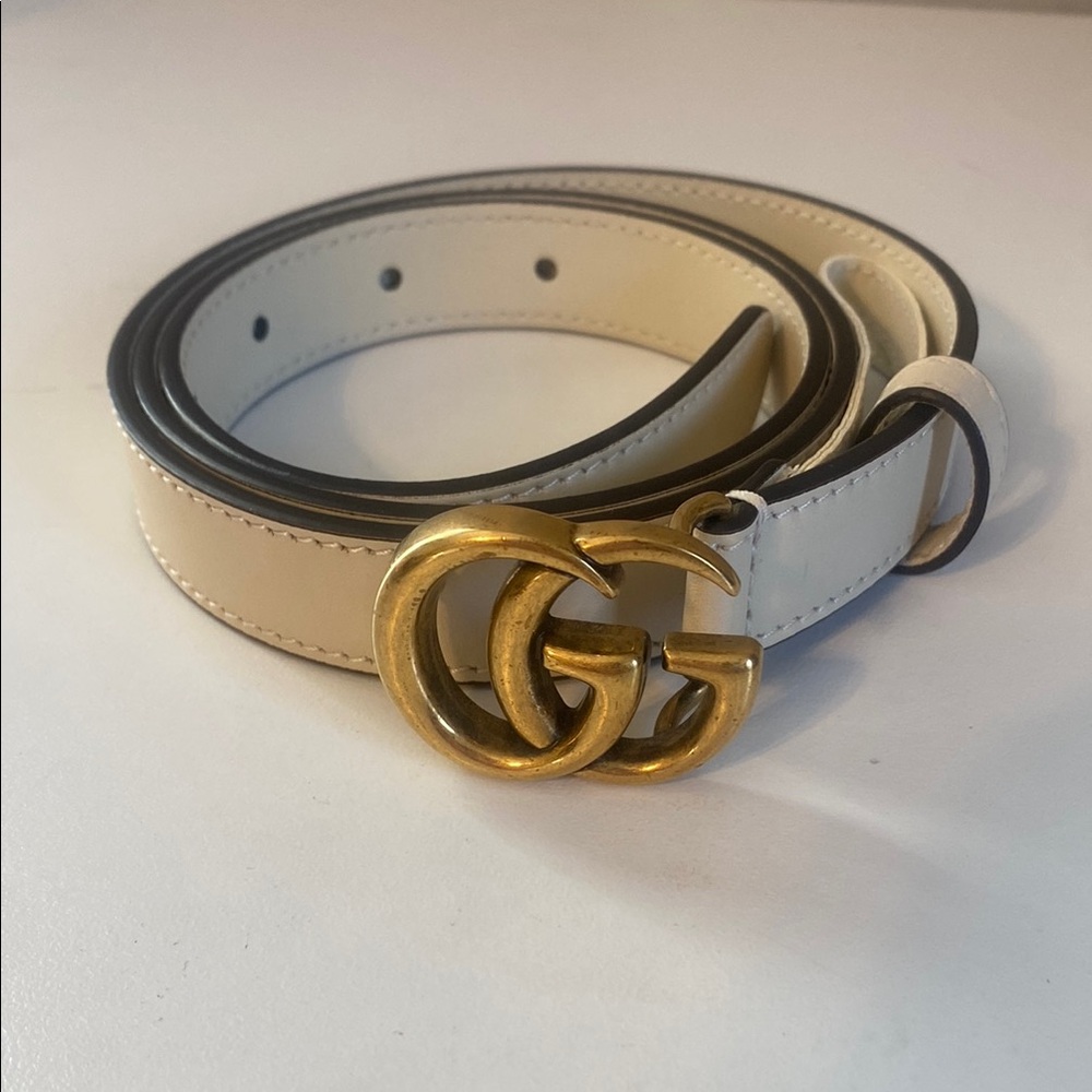 Gucci Gold Cream Belt with Iconic GG Buckle